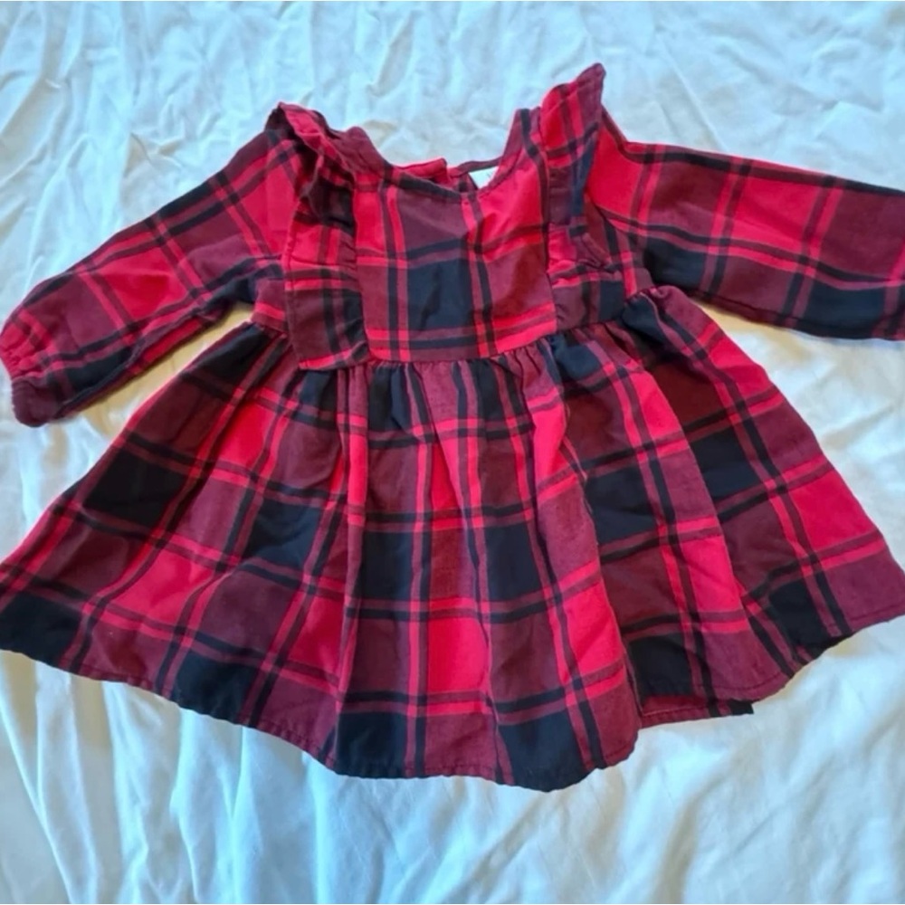 The Children’s Place red Buffalo Check Flannel Dress 3-6 months EUC